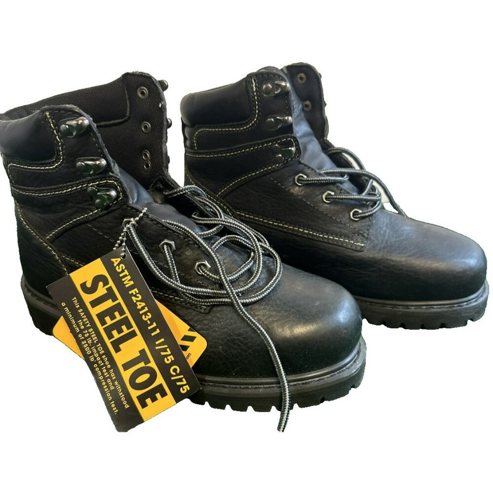 Chinook Waterproof Steel Toe Work Boot Black Leather Slip Resistant Men 7.5 - Picture 2 of 8
